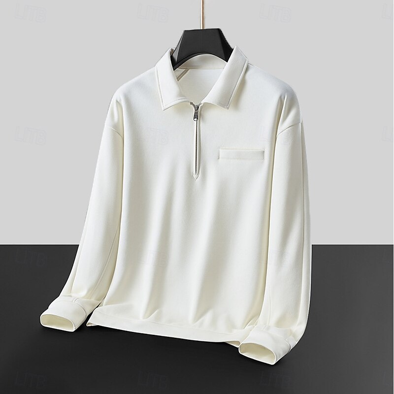 Men's Sweatshirt Quarter Zip Sweatshirt Black White Dark Gray Polo Collar Plain Zipper Pocket Sports & Outdoor Casual Daily Designer Sportswear Basic Spring Fall Clothing Apparel Hoodies Sweatshirts