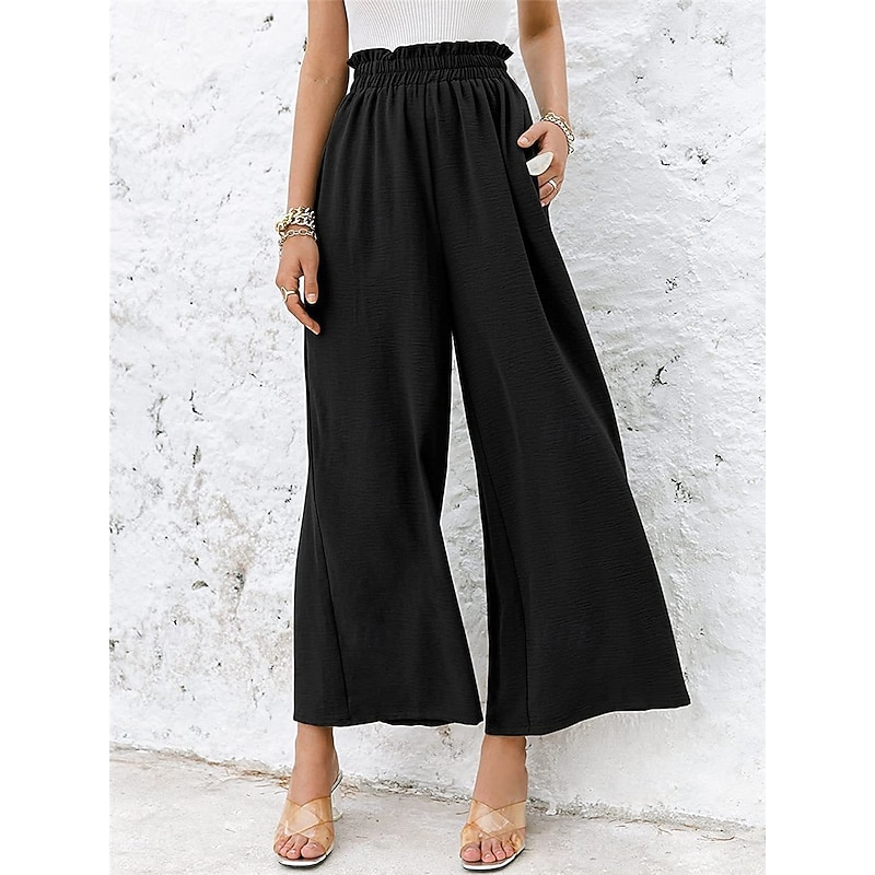 Women's Wide Leg Chinos Fashion Streetwear Full Length High Waist Plain Pocket Elastic Waistband Comfy Soft Comfortable Micro-elastic Outdoor Street Black Army Green Summer Spring Regular Fit