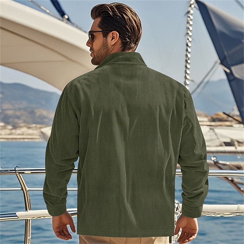 Men's Shirt Jacket Overshirts Transition Jacket Vacation Lightweight Pocket Summer Plain Holiday Lapel Regular Black Army Green Gray Jacket4