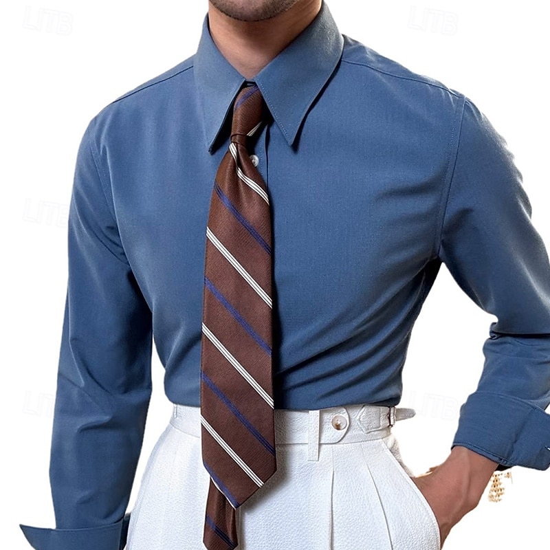 Men's Shirt Spearpoint Collar Shirt Dress Shirt Button Up Shirt Plain Wedding Party Black White Blue Orange Long Sleeve Lapel Spring &  Fall Clothing Apparel3