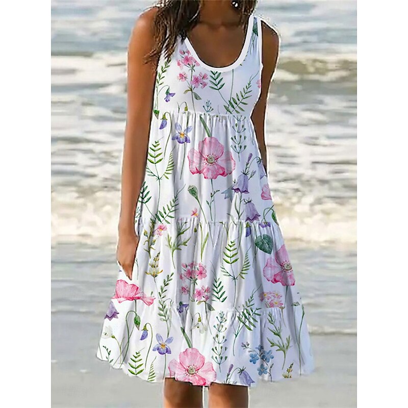 Women's Mini Dress Petite Dress Sundress Shift Dress Tank Dress Vacation Basic Casual Outdoor Vacation Daily Regular Fit Floral Sleeveless U Neck White Summer Spring