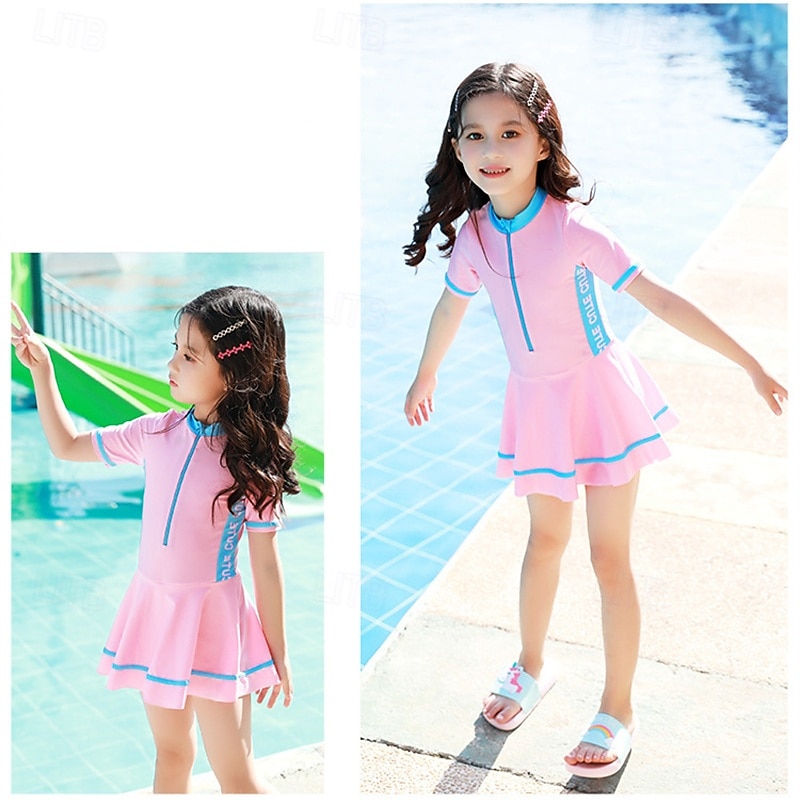 Kids Girls' Swimsuit Outdoor Party Color Block Vacation Fashion Bathing Suits 4 years+ Summer Pink Navy Blue