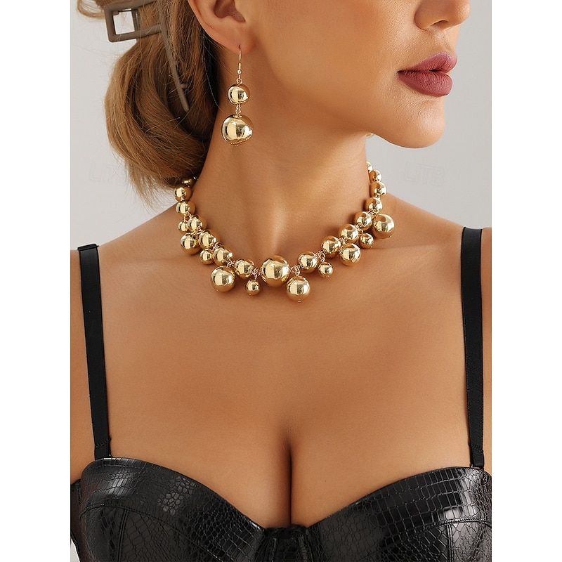 Gold Statement Necklace and Earrings Set – Bold Bubble Design Jewelry for Women, Perfect for Parties, Weddings and Special Occasions