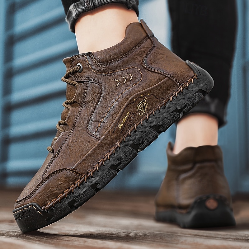 Men's Brown Leather Casual Lace-Up Ankle Boots – Durable Stitching and Rugged Sole for Outdoor and Everyday Wear4