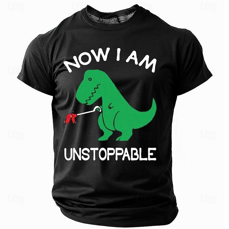 Men's Funny T-Shirt, 'NOW I AM UNSTOPPABLE' T-Rex Dinosaur Graphic Short Sleeve Tee