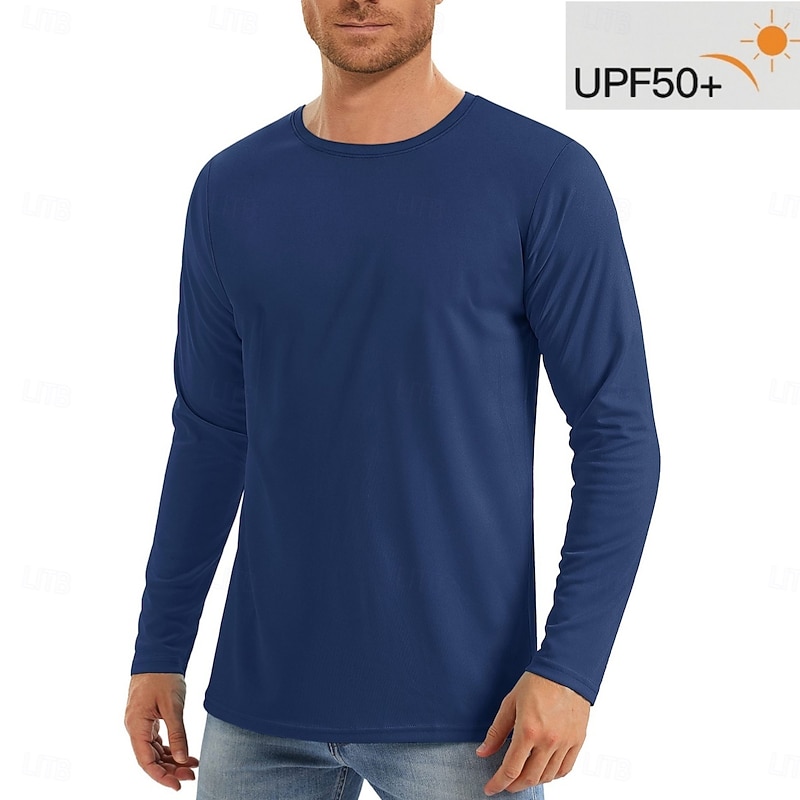 Men's T Shirt Sun Protection T-shirts Long Sleeve Crew Neck Summer Spring &  Fall Solid Color Active Crewneck Outdoor Casual Athleisure Dark Grey Navy Black Top Tee for Men