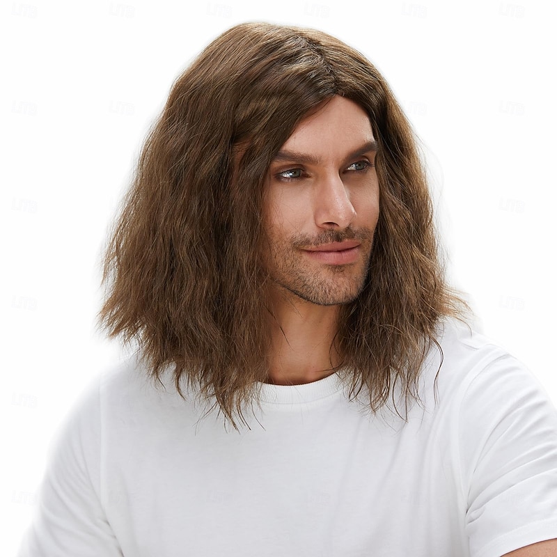 Mens Brown Wig Wavy Mid Length Synthetic Hair for Male Cosplay Winter Soldier Costume2