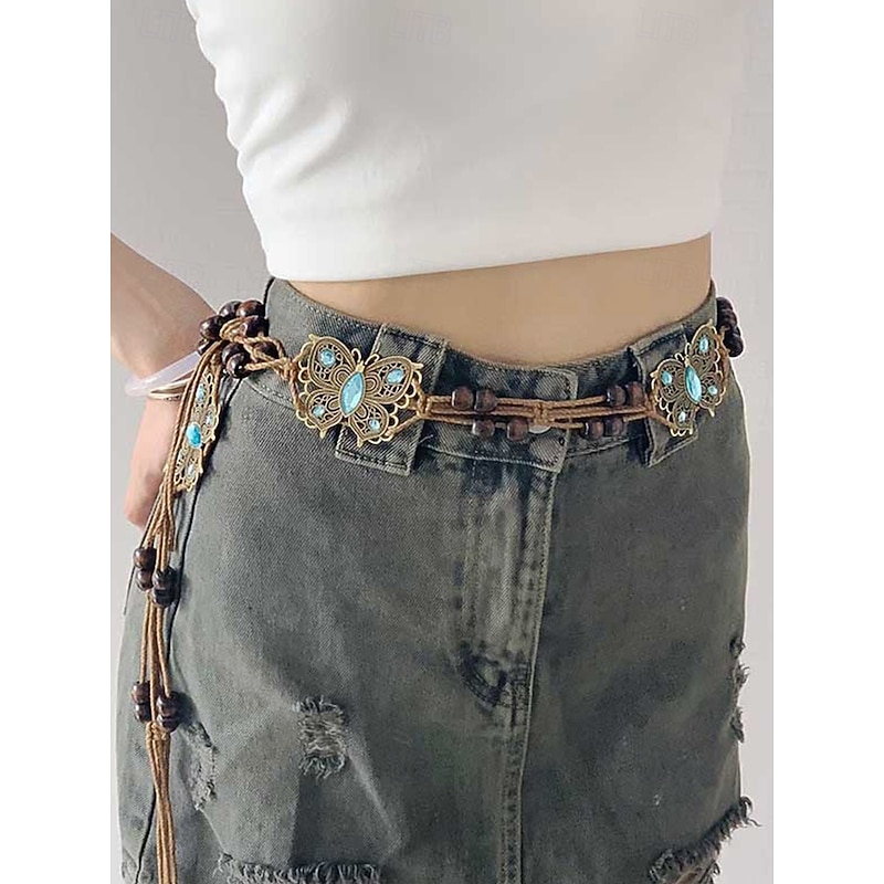 Boho Faux Leather Belt with Turquoise Pendant and Tassels – Adjustable Decorative Waist Accessory for Women, Perfect for Dresses, Festivals and Casual Outfits2