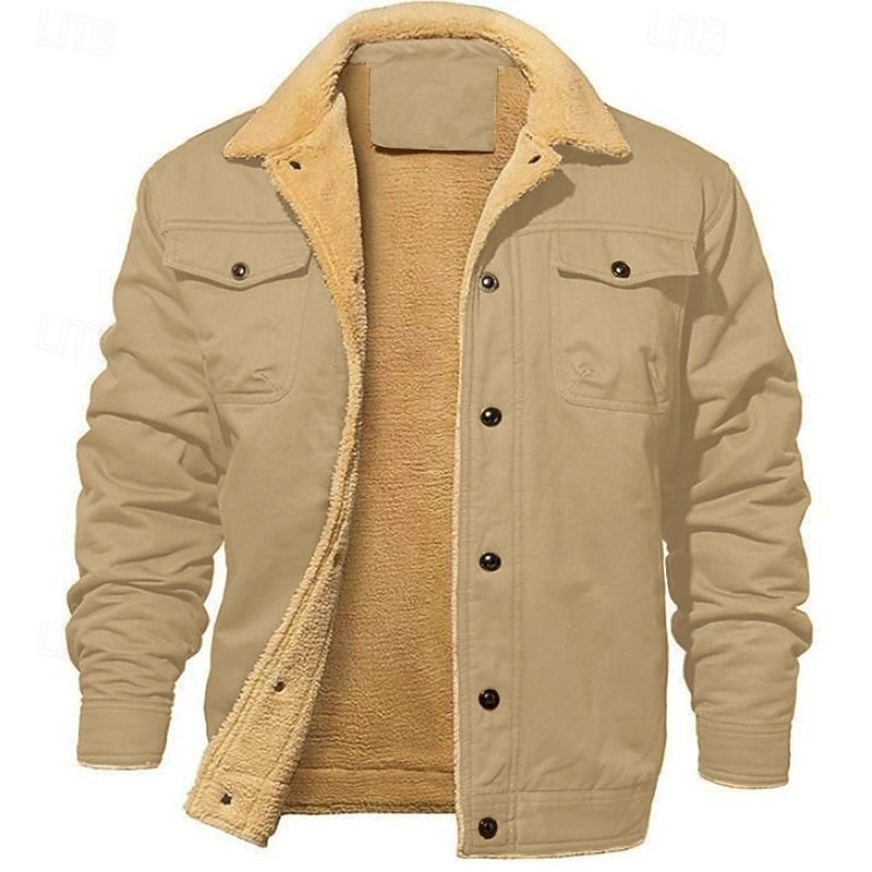 Men's Winter Jacket Fleece Jacket Casual Jacket Chore Jacket Vacation Daily Thermal Warm Pocket Fleece Fall & Winter Plain Fashion Streetwear Lapel Regular Black Army Green Dark Blue Dark Gray Coffee4