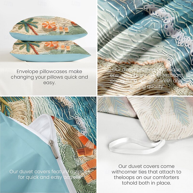 Summer Seaside Duvet Cover Set Cotton Aqua Ocean Pattern Set Soft 3-Piece Luxury Bedding Set Home Decor Gift Twin Full King Queen Size Duvet Cover3