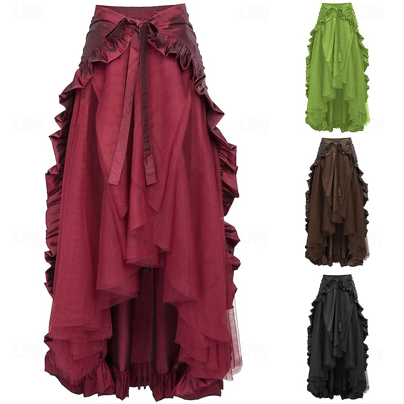 Retro Vintage Medieval Renaissance Skirt Pirate Elven Flounced Asymmetric Hem Plain Fancy Dress Women's Celtic Pirate Fantasy Masquerade Event / Party Adults' Skirts