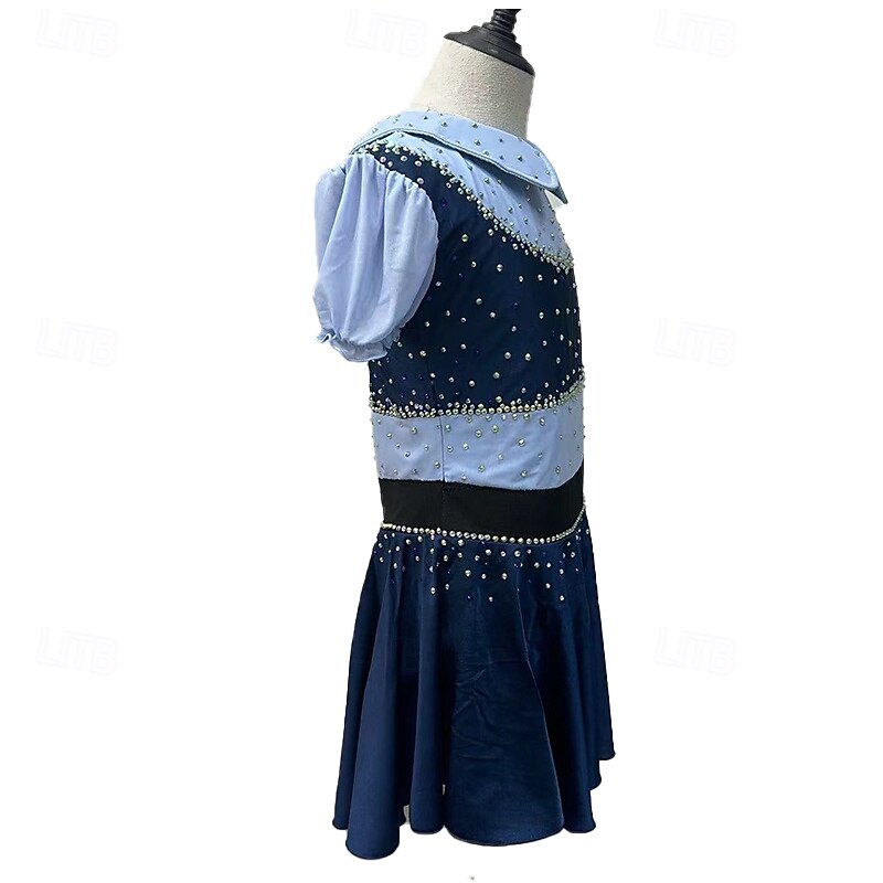 Figure Skating Dress Women's Girls' Ice Skating Dress Pink Patchwork Thumbhole Spandex Stretchy Training Practice Professional Skating Wear Handmade Crystal / Rhinestone Long Sleeve Ice Skating3