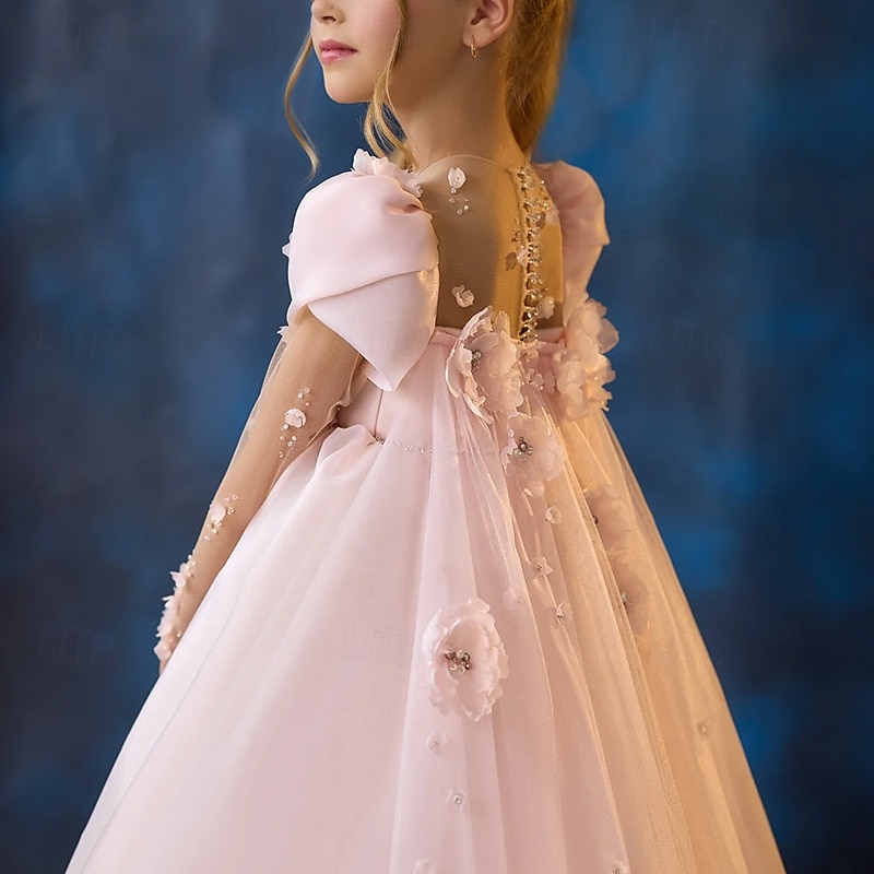 Flower Girl Dress Girls' Formal Dress Party Dress Wedding Party Princess Sweet Christmas Carnival Ruched Solid Color Strapless Crew Neck Pink Sky Blue 4 years+3