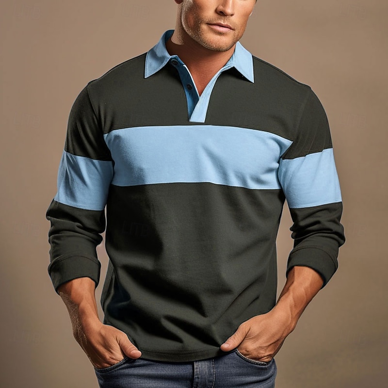 Men's Striped Rugby Polo Long Sleeve Polo Shirts Collared Shirts Sportswear Casual School Outdoor Athleisure 3D Print Spring Fall Winter Yellow Blue Brown4