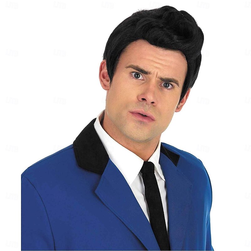 50's Men's Wig Black Wig for Men 50s Sideburns Costume Black Wig Boy Mens 1950 Wig For Carvinal Halloween Wigs