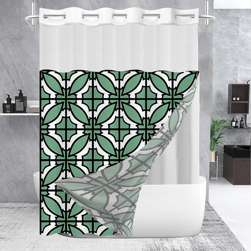 Waffle-Weave Textured Shower Curtain Set with Snap-in Liner Sheer Window Water-Repellent Polyester Blend Fabric,Grommet Top,120GSM Hotel Quality Spa Style Bathroom Partition No Hooks Required4