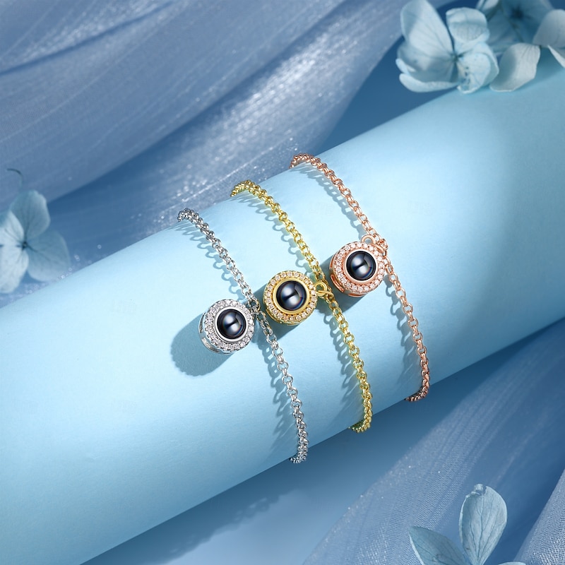 Personalized Photo Projection Bracelet Custom Best Gift for Mom – Elegant Design with Photo and Three Color Options, Perfect Wedding Gift for Wife or Girlfriend