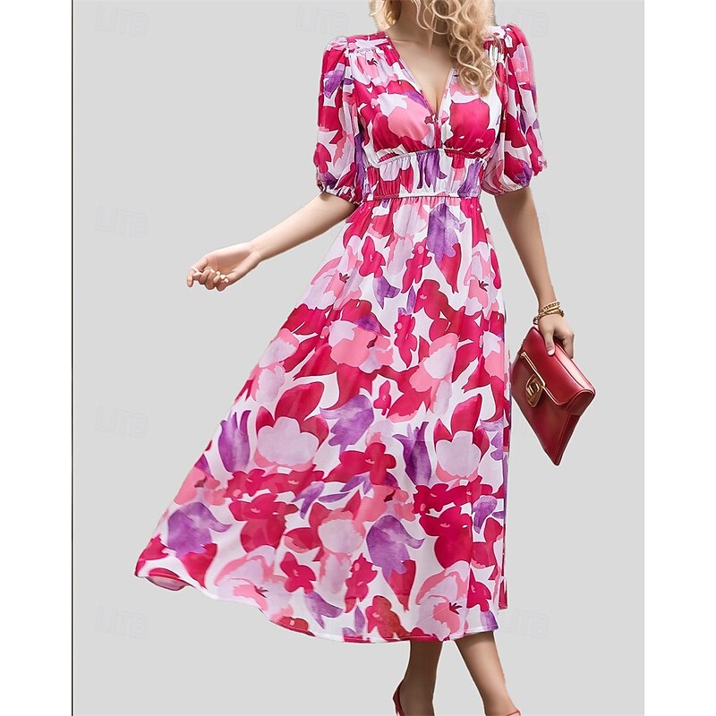 Women's Long Dress Maxi Dress Casual Dress A Line Dress Floral Dress Summer Dress Elegant Stylish Vacation Daily Date Regular Fit Floral Short Sleeve V Neck Black Pink Blue Green Summer2