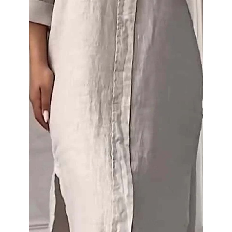 Women's Long Dress Maxi Dress Linen-Inspired Dresses Cotton Linen Dress Hawaiian Regular Fit Solid Color Long Sleeve Crew Neck Light Blue Apricot Summer Spring4