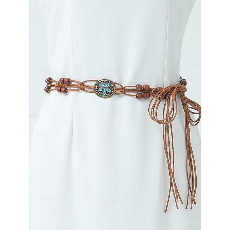 Boho Faux Leather Belt with Turquoise Pendant and Tassels – Adjustable Decorative Waist Accessory for Women, Perfect for Dresses, Festivals and Casual Outfits4