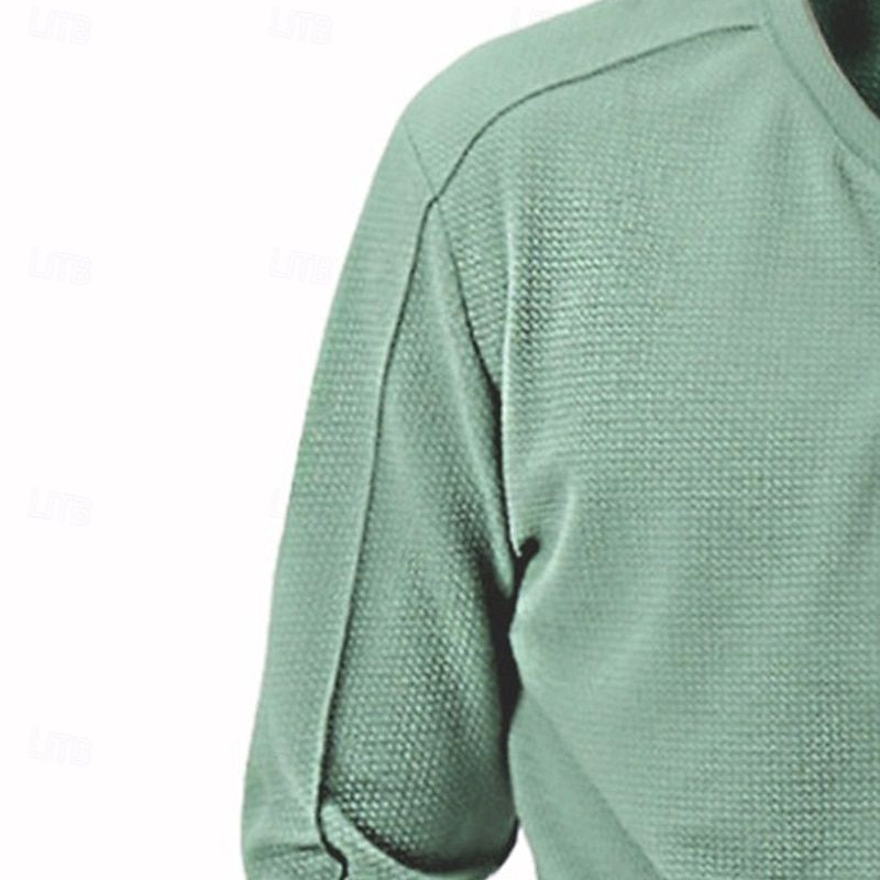 Men's Waffle Henley Shirt Henley Shirt Tee Top Long Sleeve Shirt Long Sleeve Plain Fashion Designer Basic Ruched Pleats Henley Vacation Street Going out Summer Spring White Green khaki Henley T-Shirt4