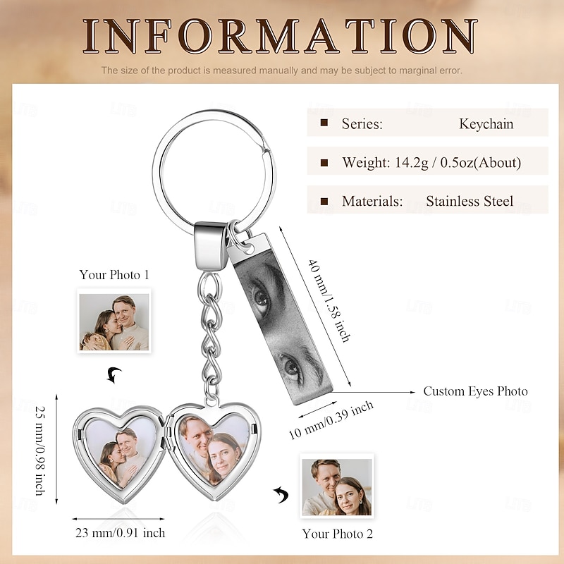Personalized Keychain Custom Best Gift for Mom – Heart & Rectangle Pendants, Wedding Gift for Couple, Stainless Steel with 2 Photos, Perfect Gift for Lovers, Wedding Gift2