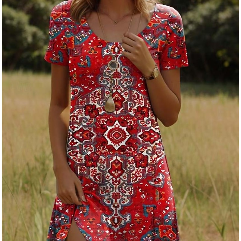 Women's Mini Dress Casual Dress Petite Dress T Shirt Dress Tee Dress Sundress Casual Vacation Casual Daily Regular Fit Floral Short Sleeve Crew Neck Black Red Navy Blue Green Summer3