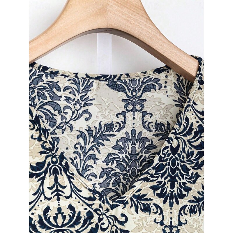 Women's Bohemia Daily Blouse Wide Leg Pants Sleeveless V Neck Floral Ruffle Print Casual Daily Black Brown Summer Regular Fit3