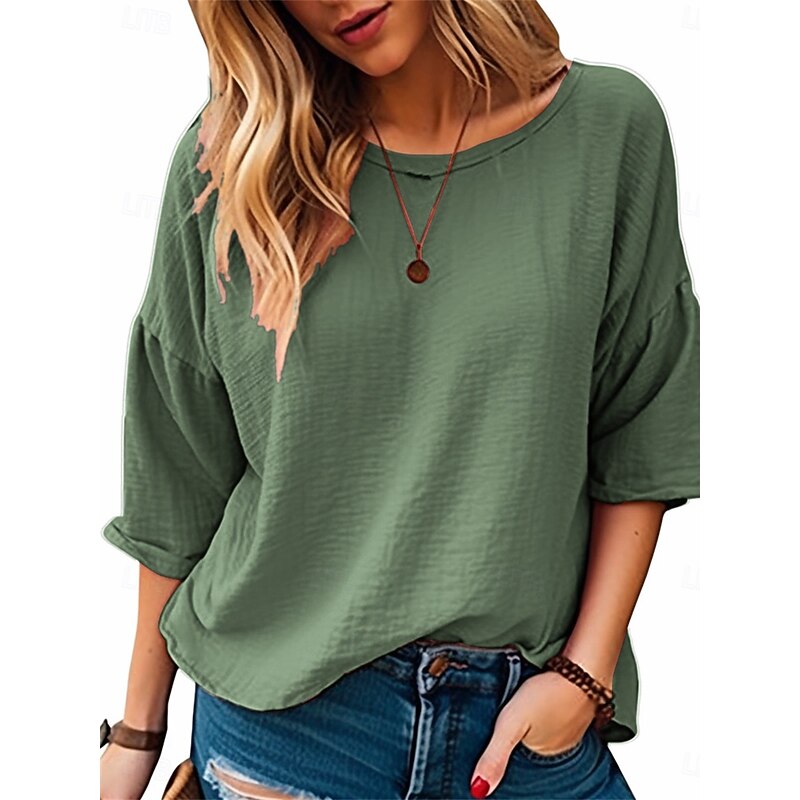 Women's T Shirt Plain Fashion Modern Casual 3/4 Length Sleeve Crew Neck Regular Tops Daily Weekend Pink Blue Green Gray Summer Spring