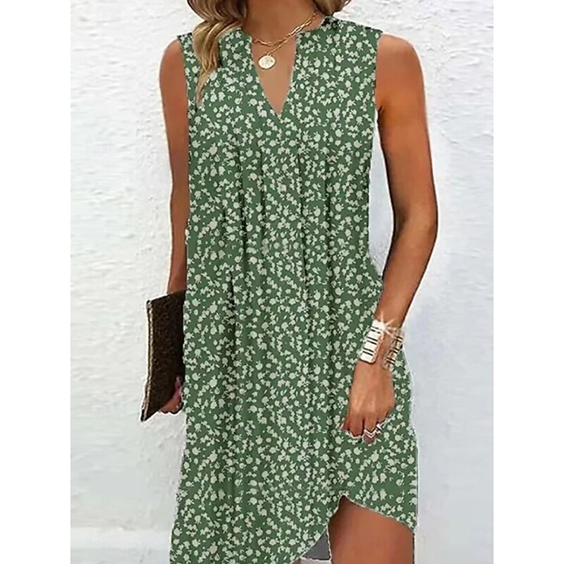 Women's Mini Dress A Line Dress Stylish Casual Vacation Daily Regular Fit Floral Sleeveless V Neck Pink Green Summer Spring4