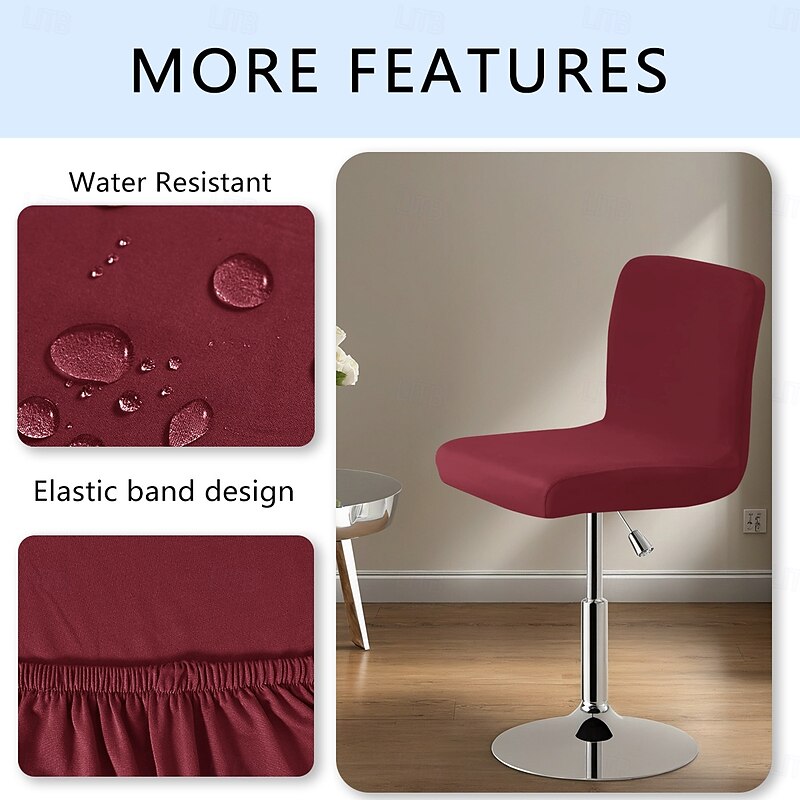 Water Resistant Milk Silk Chair Cover, Stretch Spandex Armless Square Swivel Bar Stool Chair Slipcover, Removable And Washable4