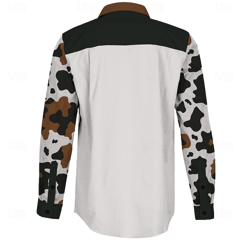 Men's Camouflage Western Shirt Long Sleeve Western Sports Outdoor Spring Fall Turndown Button Up 2 Pockets Blue Brown3