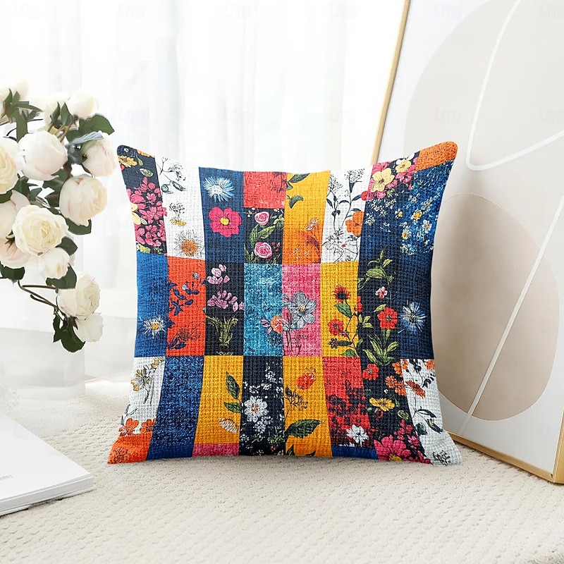 Floral Patch Decorative Toss Pillows Cover 1PC Soft Square Couch Cushion Case Pillowcase for Bedroom Livingroom Sofa Chair