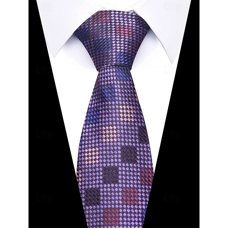 Men's Purple Checkered Silk Tie and Pocket Square Set – Stylish and Elegant, Perfect for Weddings, Business and Formal Occasions2