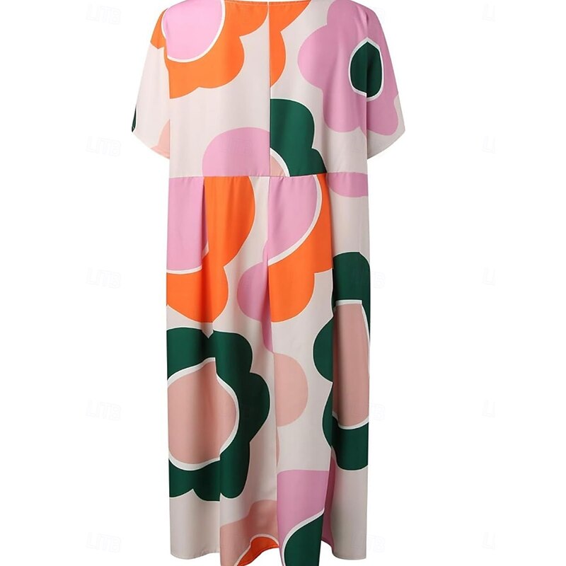 Women's Midi Dress Linen-Inspired Dresses Casual Dress Cotton Linen Dress Elegant Stylish Casual Vacation Daily Date Loose Fit Graphic Short Sleeve Crew Neck Orange Summer Spring4