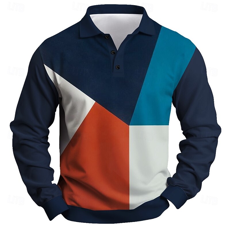 Men's Stripes Rugby Polo Long Sleeve Polo Shirts Collared Shirts Sportswear Casual Outdoor Athleisure 3D Print Spring Fall Winter Black Blue Green