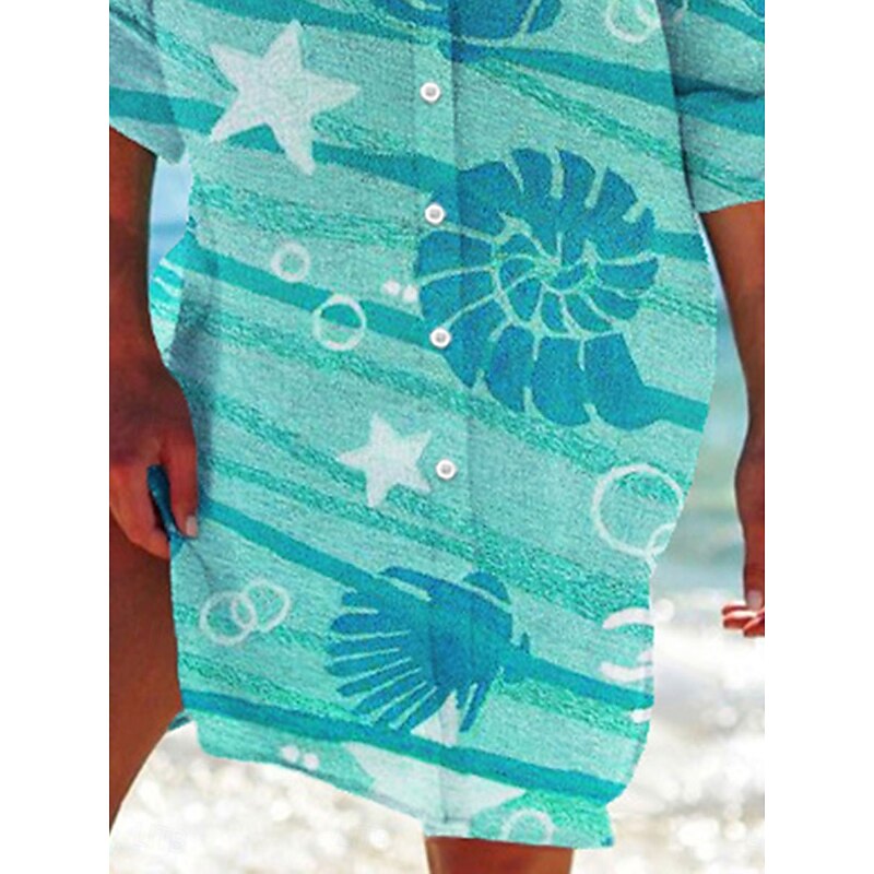 Women's Mini Dress Shirt Dress Casual Dress Shift Dress Daily Holiday Vacation Hot Shirt Collar Print Long Sleeve Summer Fall Spring Loose Fit Red Blue Green Rainbow Print3