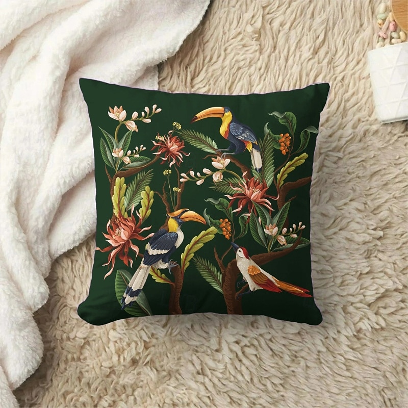 Decorative Toss Pillows Cover Tropical Birds 1PC Soft Square Couch Cushion Case Pillowcase for Bedroom Livingroom Sofa Chair Spring Summer4