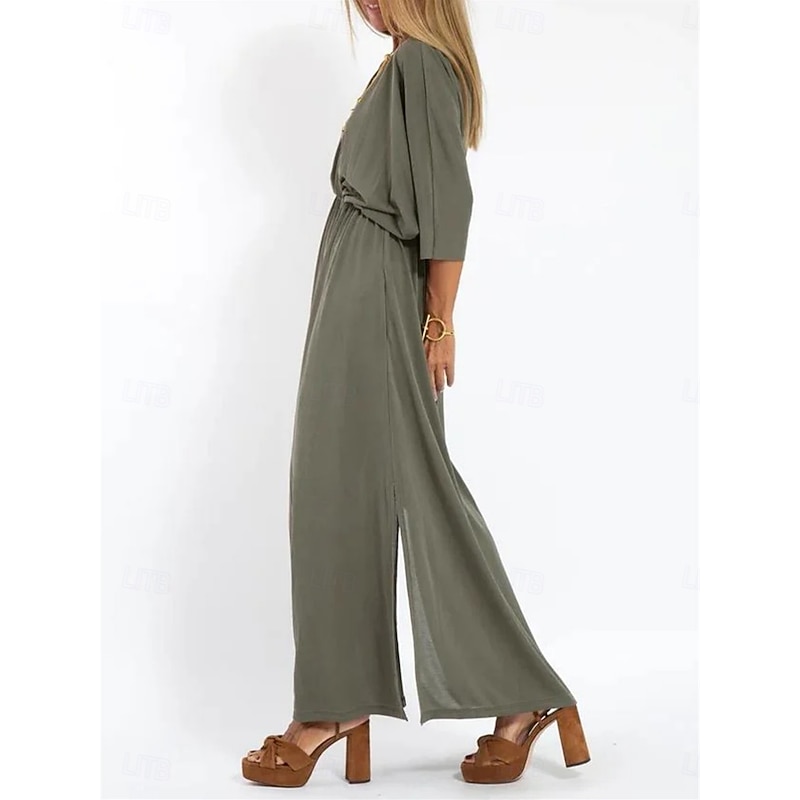 Women's Maxi Dress Casual Dress A Line Dress Stylish Basic Casual Vacation Daily Regular Fit Plain Half Sleeve V Neck Black Army Green Summer Spring3