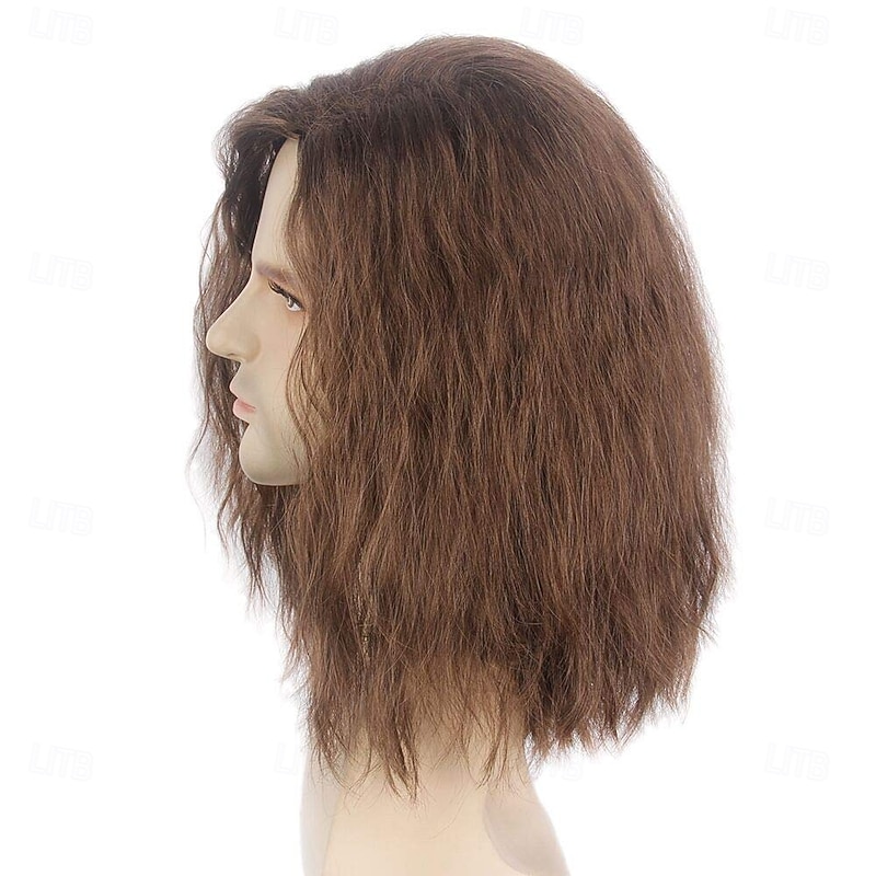 Mens Brown Wig Wavy Mid Length Synthetic Hair for Male Cosplay Winter Soldier Costume4