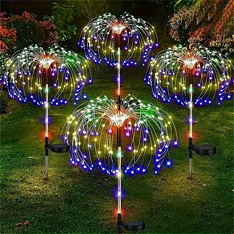 2 Pcs Outdoor Solar Fireworks Ground Plug in Light 90LED Beads Courtyard Garden Lawn Path Festival Wedding Atmosphere Decorative Light4