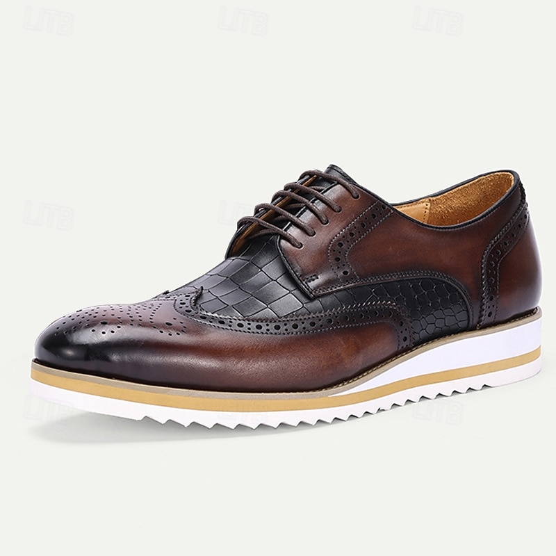 Men's Premium Cowhide Leather Oxford Shoes – Crocodile Pattern Brogue Wingtip Design with Lightweight Sole for Business and Formal Occasions3