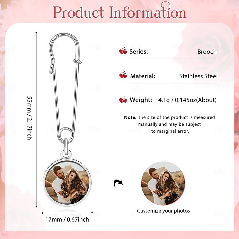 Personalized Round Photo Brooch Pin Custom Best Gift for Mom - Custom Wedding Gift for Couple, Unique Gift for Lover, Perfect Wedding's Day or Special Occasion Gift2
