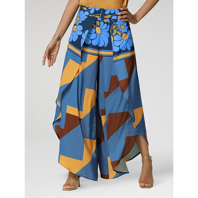 Women's Swing Full Length Satin Micro-elastic Pants Birthday Weekend Blue Rose Red Spring & Summer S M L4