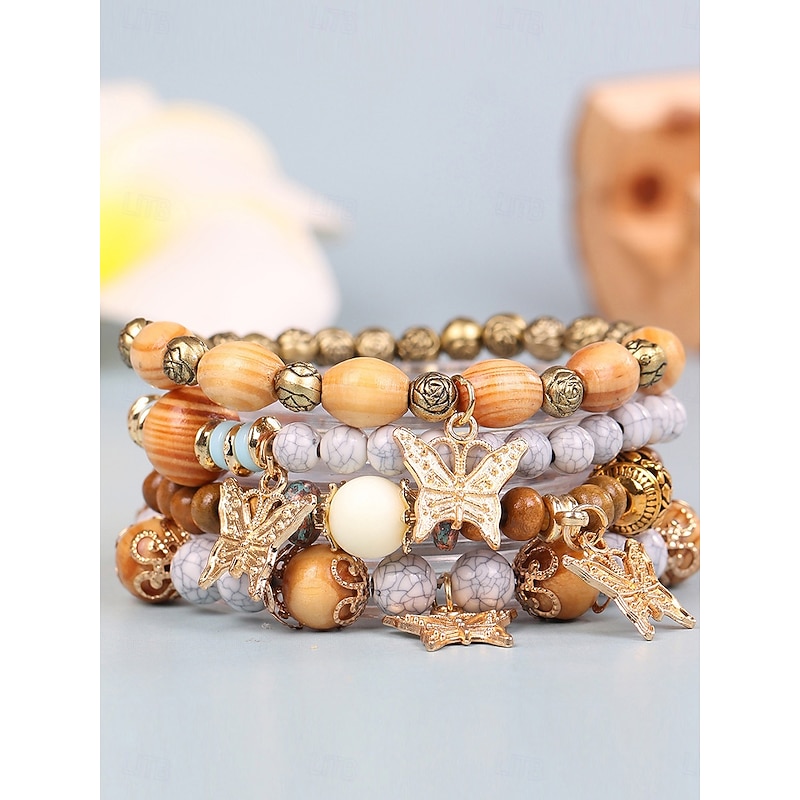 Vintage Style Ball Fashion Personalized Wood Bracelet Jewelry Light Mix / Yellow / Army Green For Holiday