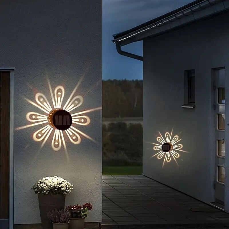 Solar LED Wall Light 7 Color Changes for Deck Stairs Courtyard Channel Outdoor Decorative Lighting Waterproof Solar Landscape Lamp 2pcs2