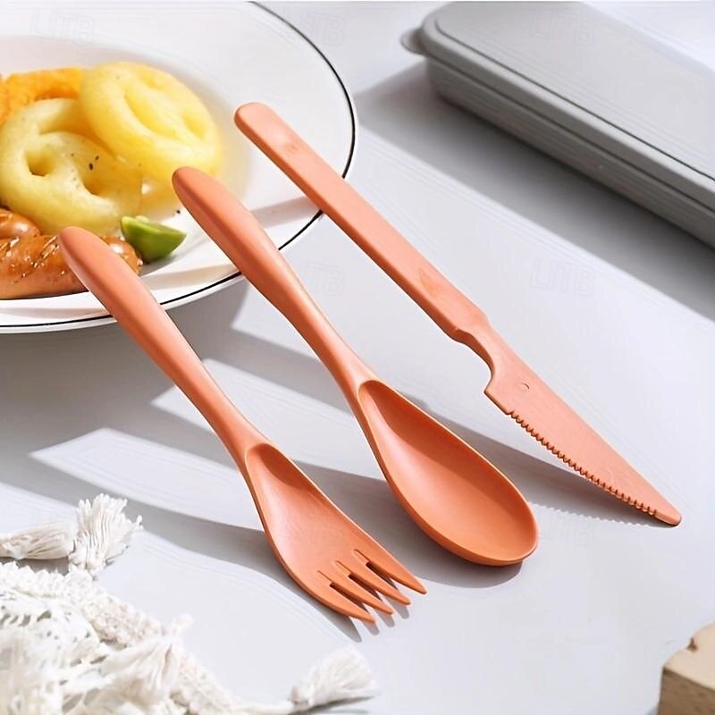 Travel Utensil Set with Case, Wheat Straw Reusable Spoon Knife Forks Tableware, Portable Cutlery for Adult Travel Picnic Camping or Birthday, Anniversary Use3