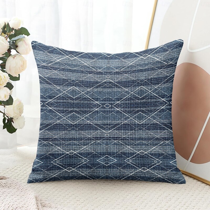 Vintage Decorative Toss Pillows Cover 1PC Geometric Soft Square Couch Cushion Case Pillowcase for Bedroom Livingroom Sofa Chair Blue