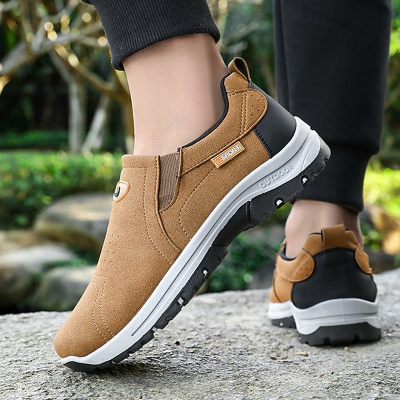 Men's Tan Slip-On Hiking Shoes - Lightweight Outdoor Walking Sneakers with Non-Slip Sole for Trekking and Daily Wear4
