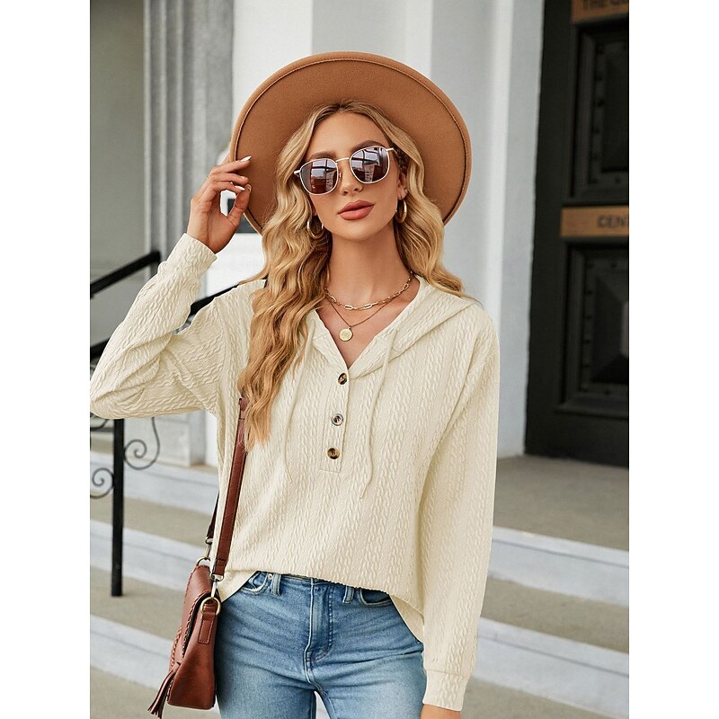 Women's Boho T-shirt Plain Bohemia Stylish Basic Long Sleeve Lantern Sleeve V Neck Regular Tops Daily Going out Weekend Buttons Black Light Green Wine Dusty Rose Green Spring Fall Winter4